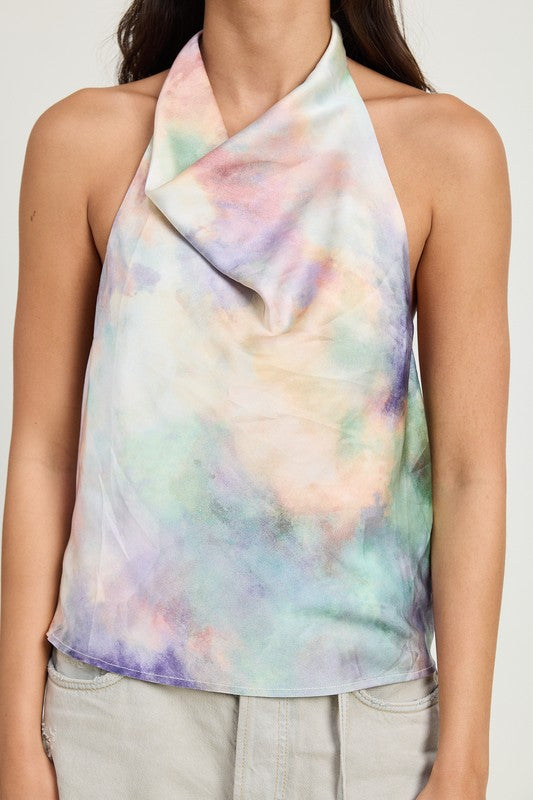 TIE DYE COWL NECK TOP MULTI PEACH by Emory Park | Fleurcouture