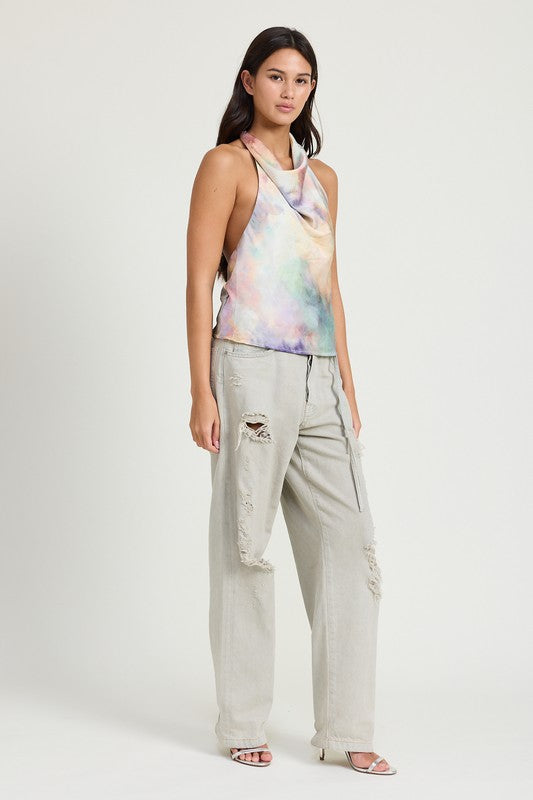 TIE DYE COWL NECK TOP MULTI PEACH by Emory Park | Fleurcouture
