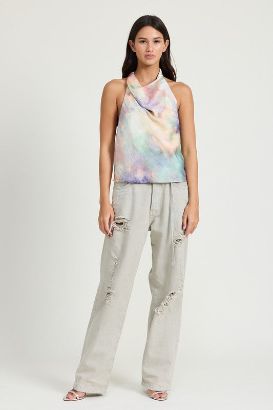 TIE DYE COWL NECK TOP MULTI PEACH by Emory Park | Fleurcouture