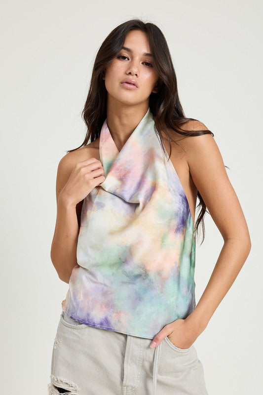 TIE DYE COWL NECK TOP MULTI PEACH S by Emory Park | Fleurcouture