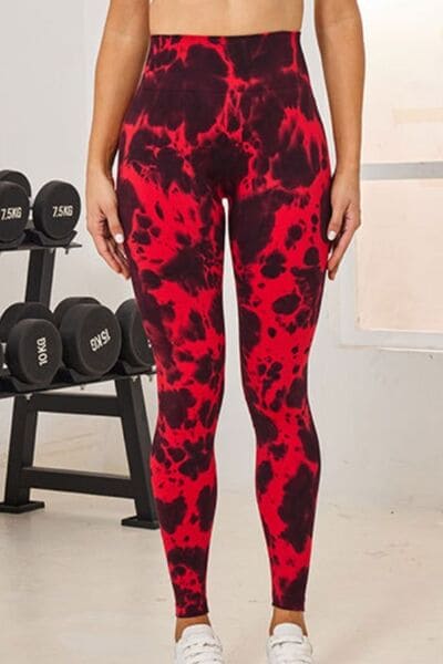 Tie-Dye High Waist Active Leggings Deep Red S by Trendsi | Fleurcouture