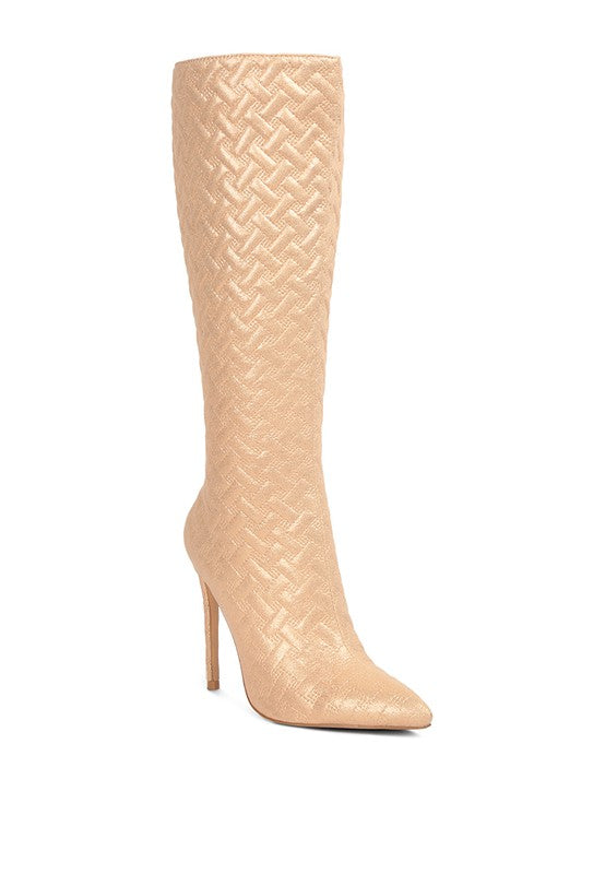 Tinkles Quilted High Heeled Calf Boots BEIGE 5 by Rag Company | Fleurcouture