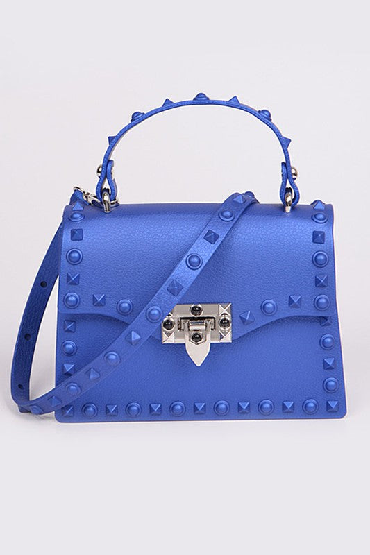 Tonal Studded Top Handle Swing Bag COBALT O/S by Artini Accessories | Fleurcouture