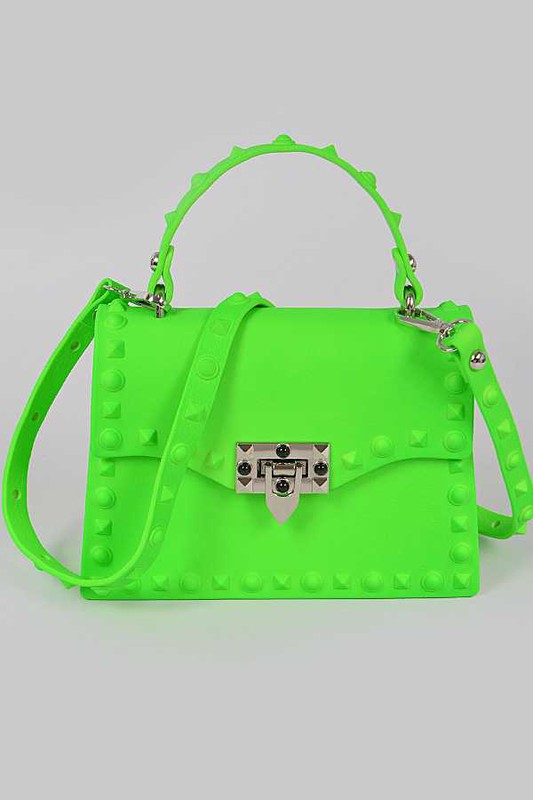 Tonal Studded Top Handle Swing Bag NEON GREEN O/S by Artini Accessories | Fleurcouture