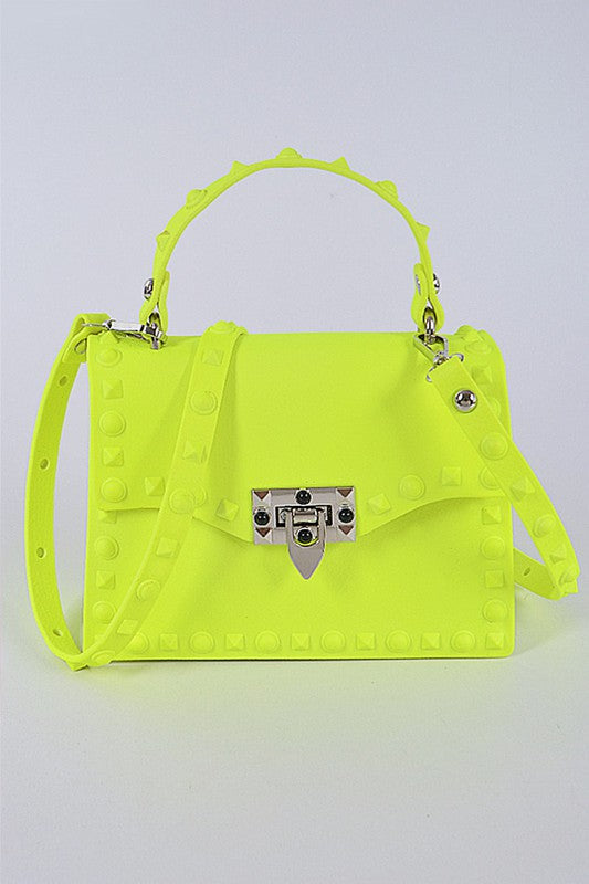 Tonal Studded Top Handle Swing Bag NEON YELLOW O/S by Artini Accessories | Fleurcouture
