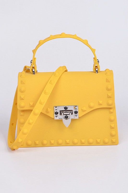 Tonal Studded Top Handle Swing Bag Yellow O/S by Artini Accessories | Fleurcouture