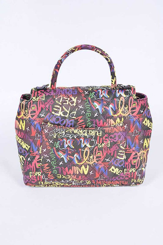 Top Handle Graffiti Convertible Shoulder Bag O/S by Artini Accessories | Fleurcouture