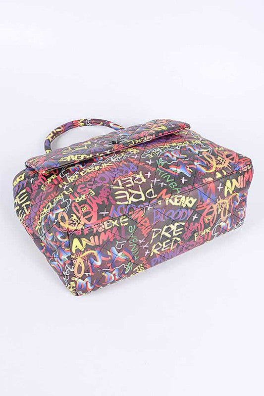 Top Handle Graffiti Convertible Shoulder Bag O/S by Artini Accessories | Fleurcouture