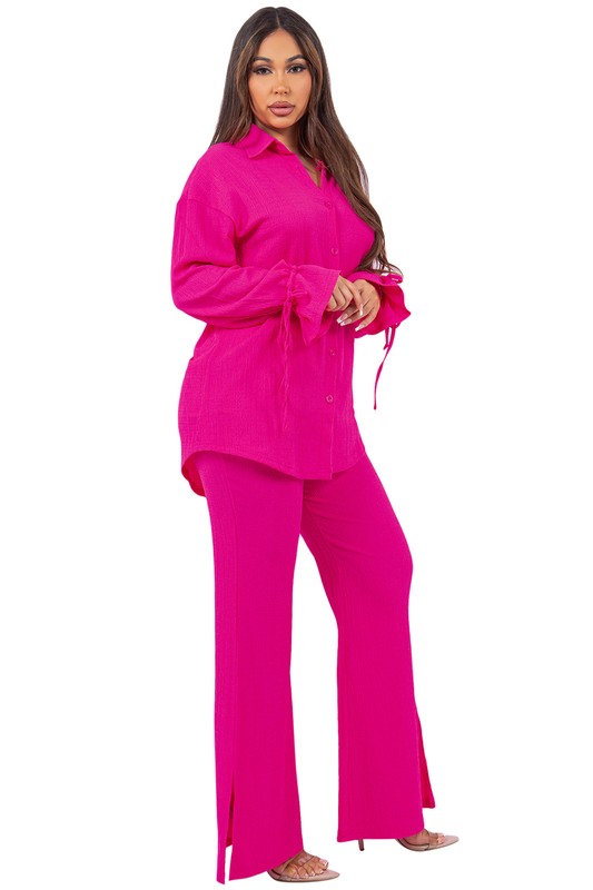 TOP TWO PIECE PANT SET FUCHSIA by By Claude | Fleurcouture