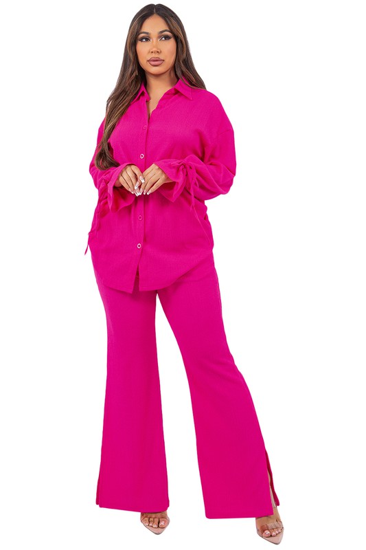 TOP TWO PIECE PANT SET FUCHSIA S by By Claude | Fleurcouture