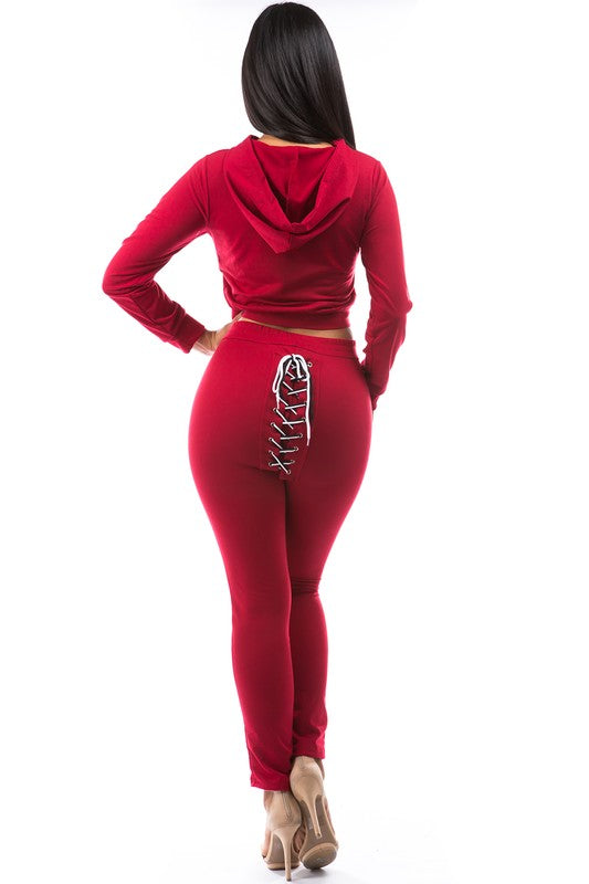 TOP TWO PIECE PANT SET RED by By Claude | Fleurcouture
