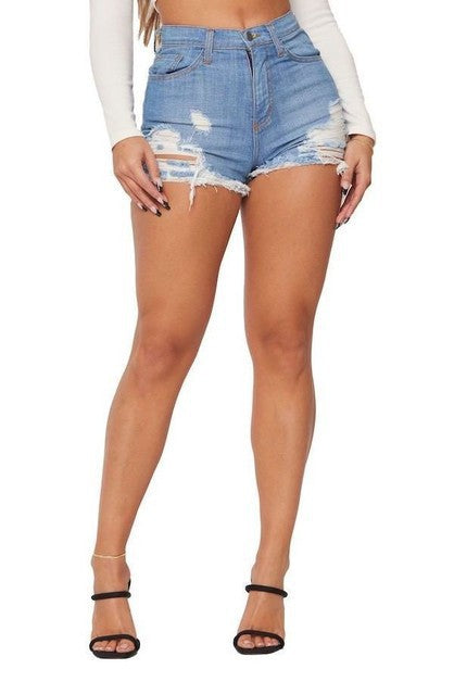 Torri Denim Short Medium Wash by GJG Denim | Fleurcouture