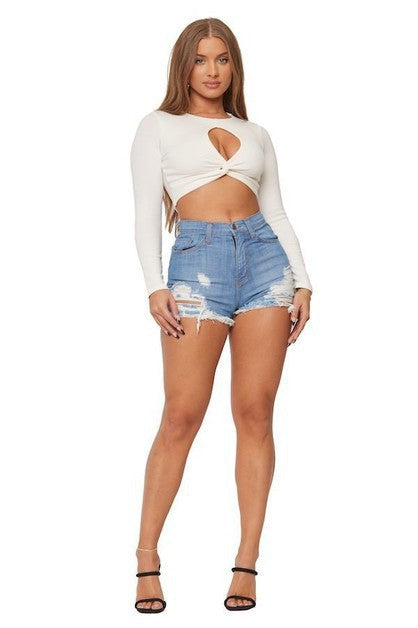 Torri Denim Short Medium Wash by GJG Denim | Fleurcouture