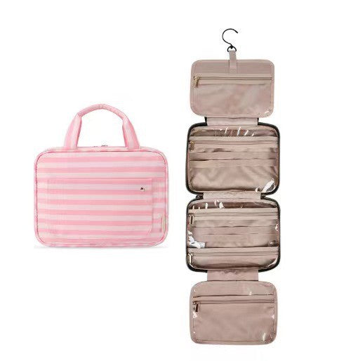 Travel Fold Up Make Up Bag Hanging Organizer Pink Stripe 1 by Dani & Em | Fleurcouture
