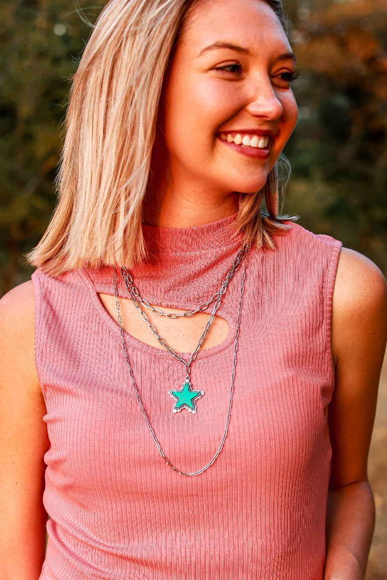 Turquoise Star three layer silver necklace Turquoise One Size Necklace by Southern Grace | Fleurcouture