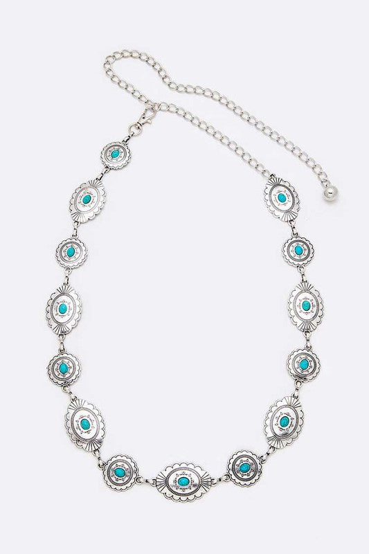 Turquoise Western Designed Fashion Chain Belt Silver/Turquoise O/S by LA Jewelry Plaza | Fleurcouture