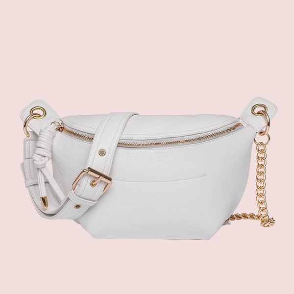 Twist Tassel Zipper Sling Chain Crossbody Bag White 1 by Dani & Em | Fleurcouture