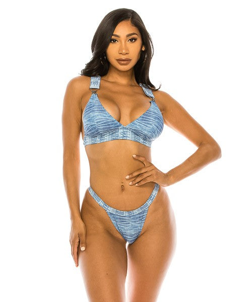TWO PIECE BIG BUCKLE DENIM SWIMWEAR Denim by Mermaid Swimwear | Fleurcouture