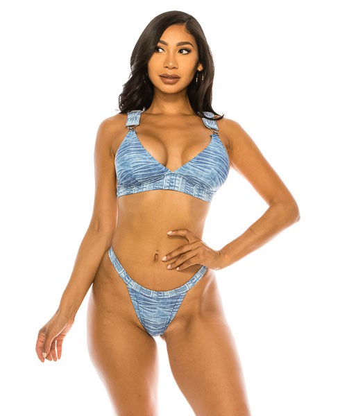 TWO PIECE BIG BUCKLE DENIM SWIMWEAR Denim S by Mermaid Swimwear | Fleurcouture