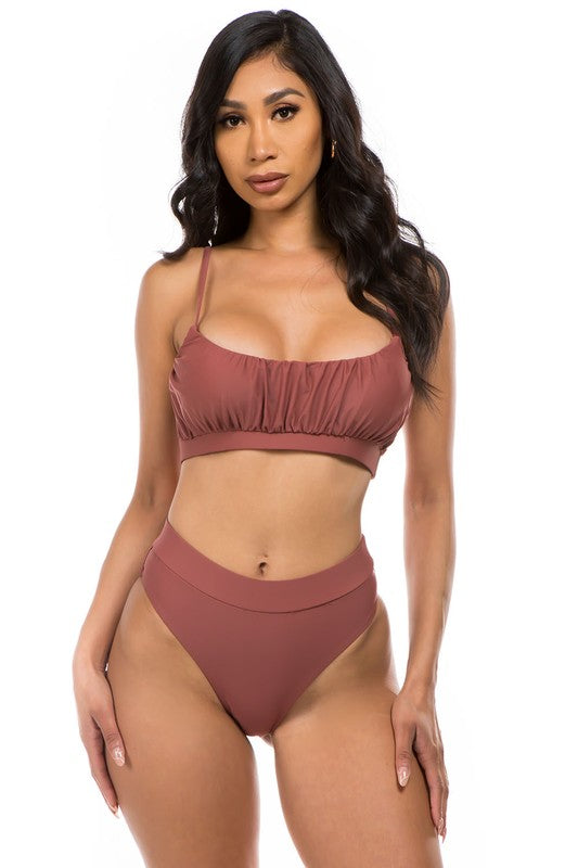 TWO-PIECE HIGH WASITED Brown S by Mermaid Swimwear | Fleurcouture