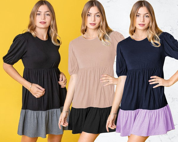 Two Tone Tiered Mini Dress by EG fashion | Fleurcouture