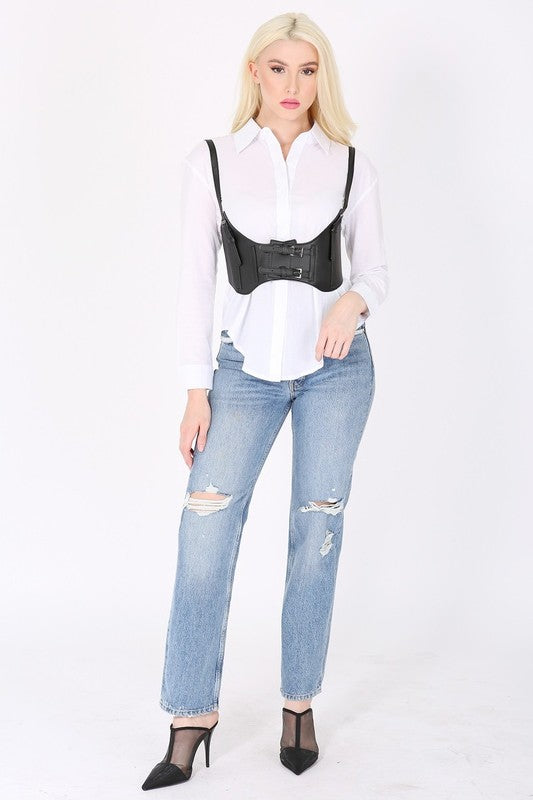 UNDERBUST CORSET BELT BKBK/BLACK Os by Bella Chic | Fleurcouture