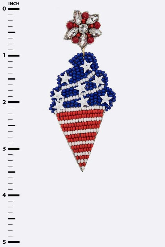 USA Flag Beaded Ice Cream Cone Earrings USA Color O/S by LA Jewelry Plaza | Fleurcouture