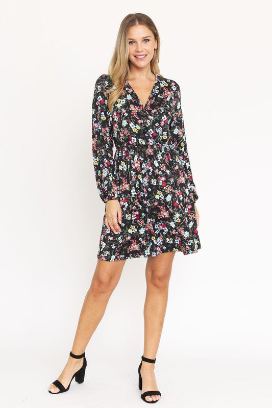 V-Neck Flowy Floral Mini Dress by EG fashion | Fleurcouture