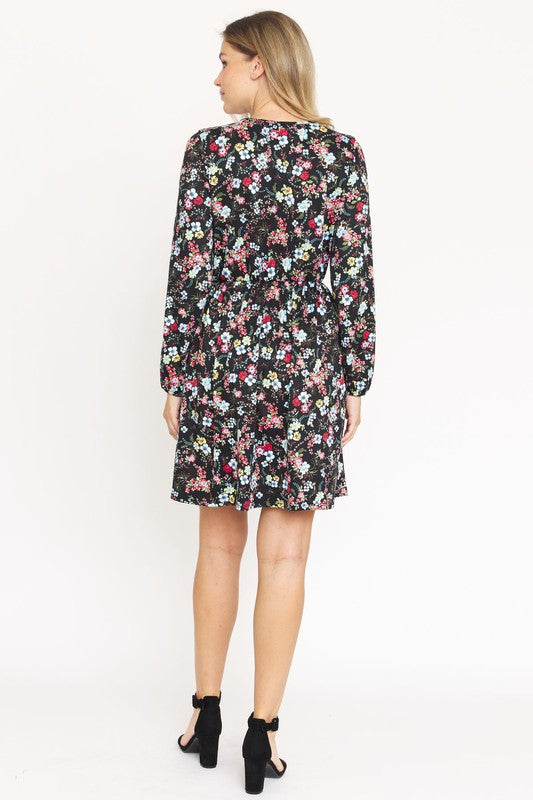 V-Neck Flowy Floral Mini Dress by EG fashion | Fleurcouture