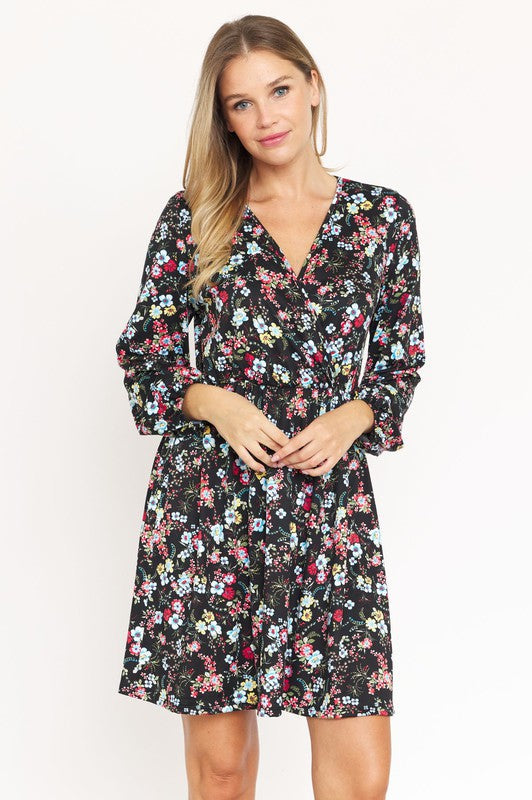 V-Neck Flowy Floral Mini Dress by EG fashion | Fleurcouture