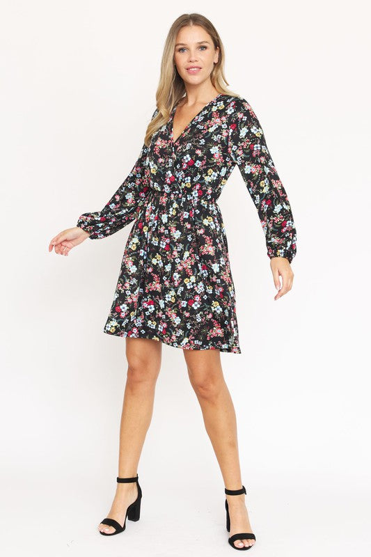 V-Neck Flowy Floral Mini Dress by EG fashion | Fleurcouture
