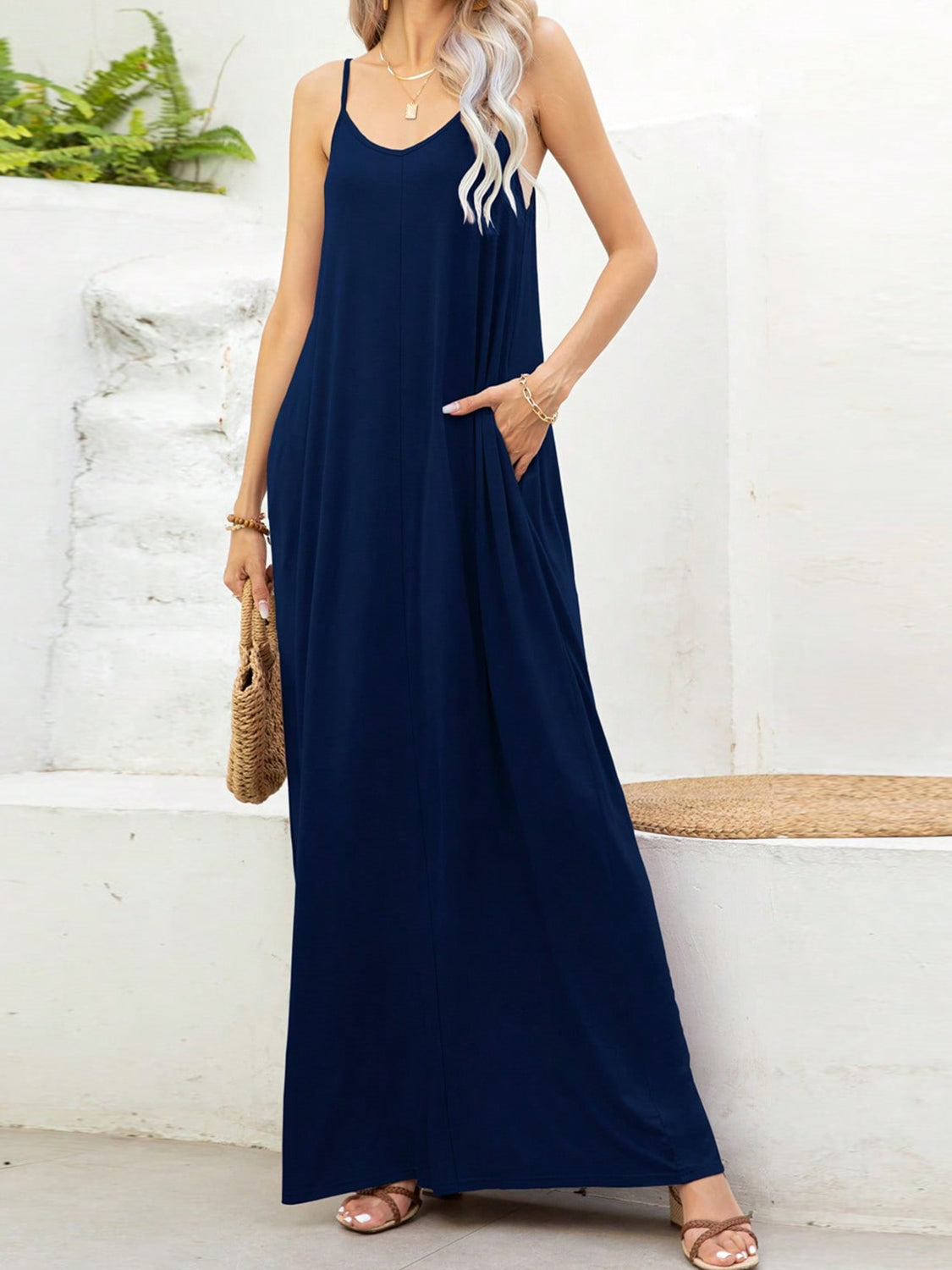 V-Neck Maxi Cami Dress with Pockets by Trendsi | Fleurcouture