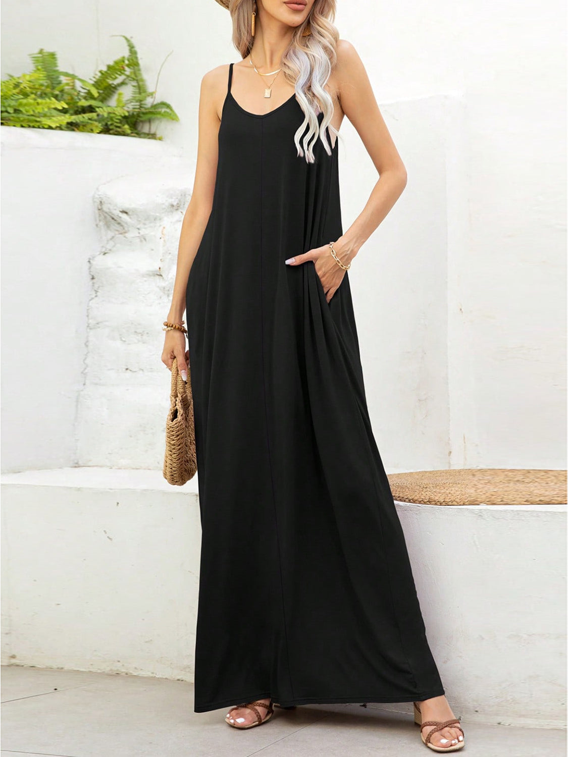 V-Neck Maxi Cami Dress with Pockets by Trendsi | Fleurcouture
