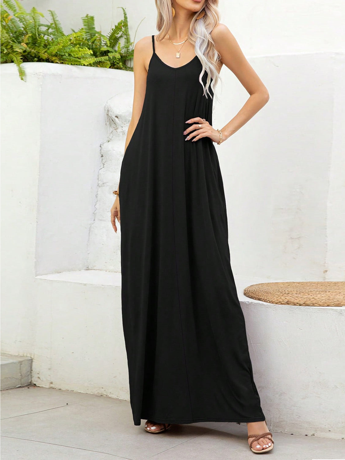 V-Neck Maxi Cami Dress with Pockets by Trendsi | Fleurcouture