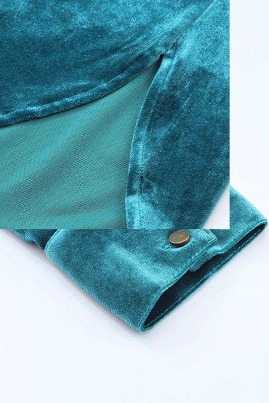 Velvet Button Frilled Neck Blouse Top by EG fashion | Fleurcouture