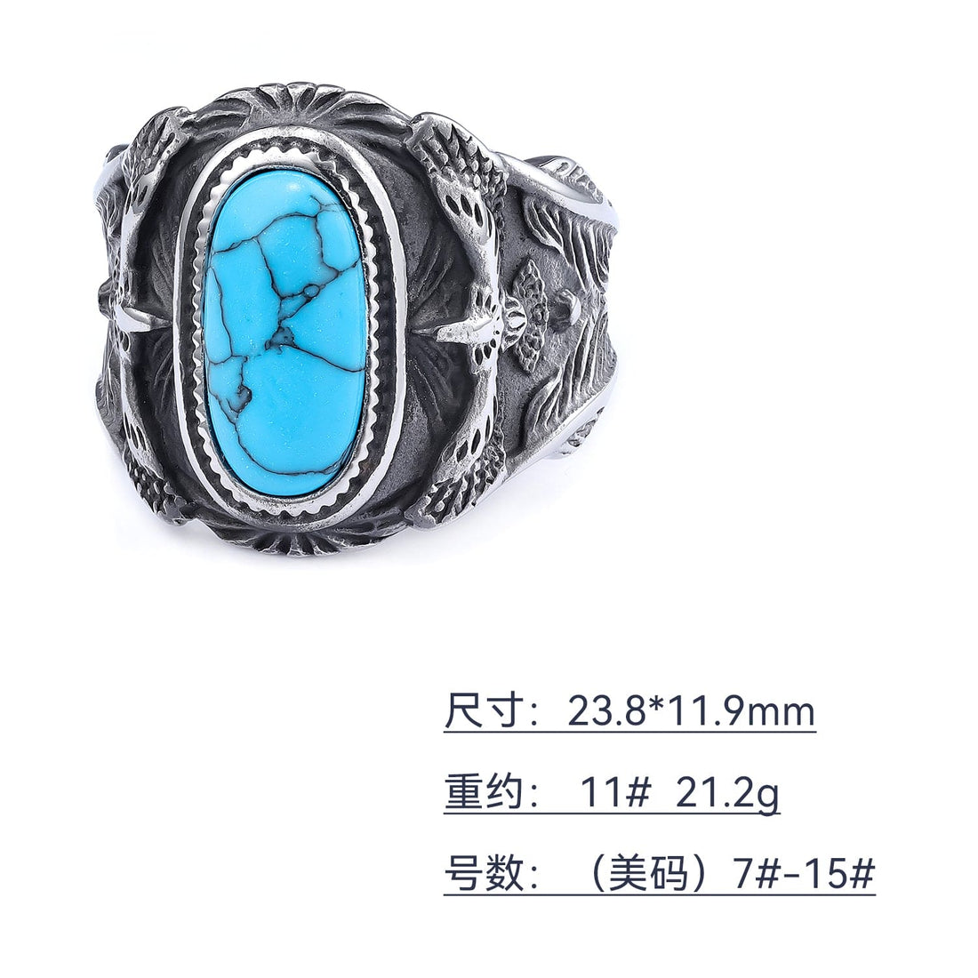 vintage style punk geometric stainless steel inlay turquoise men&