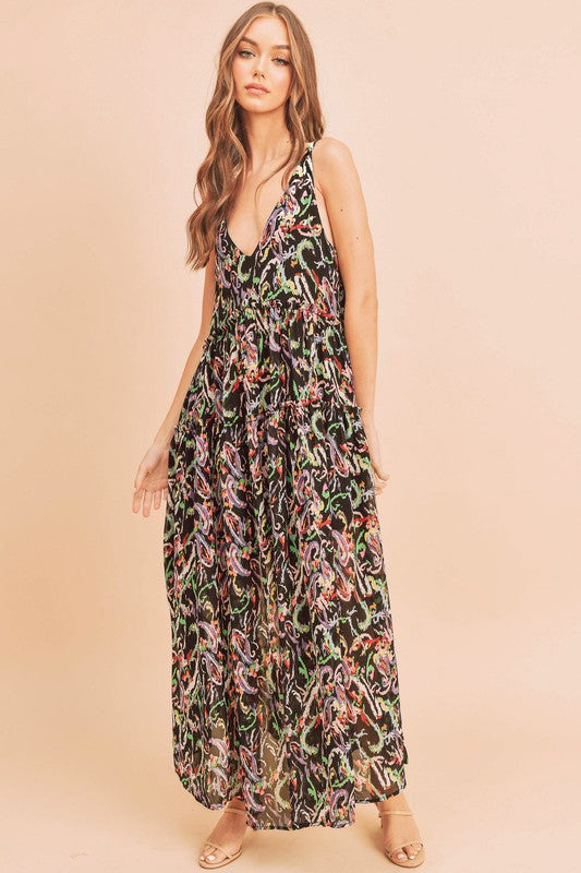 Violetta Maxi Dress BLACK MULTI S by Aemi + Co | Fleurcouture