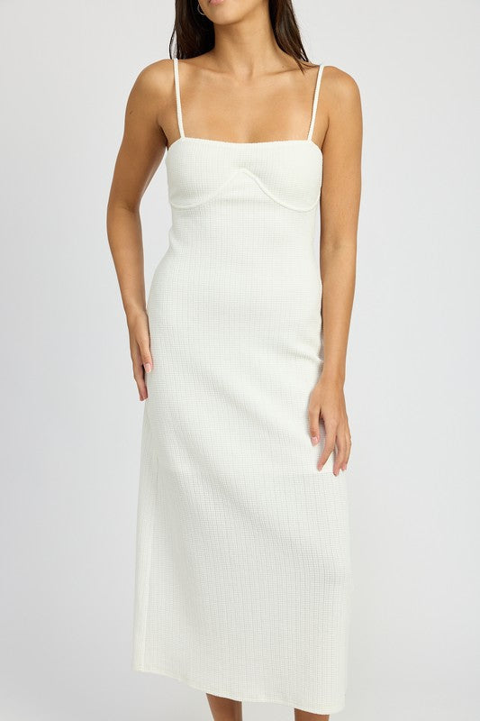 WAFLE KNIT MIDI DRESS WHITE by Emory Park | Fleurcouture