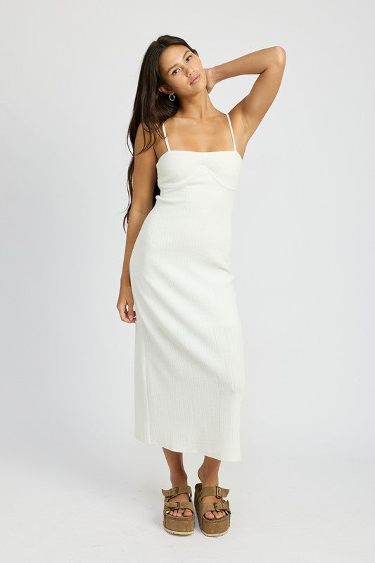 WAFLE KNIT MIDI DRESS WHITE by Emory Park | Fleurcouture