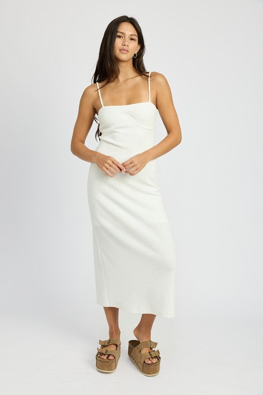 WAFLE KNIT MIDI DRESS WHITE S by Emory Park | Fleurcouture