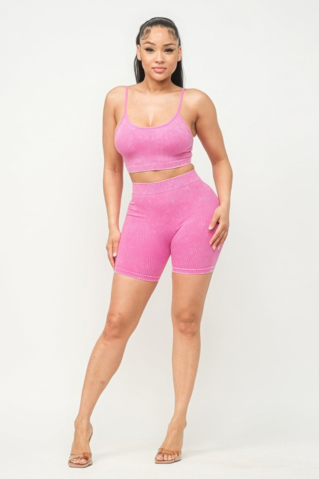 Washed Seamless Basic Tank Top And Shorts Set by Fleurcouture | Fleurcouture