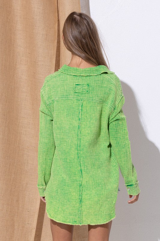 WASHING WRINKLED GAUZE BUTTON DOWN SHIRT WITH ROUG by Sweet Generis | Fleurcouture