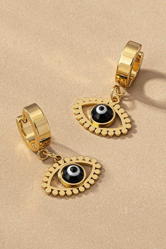 waterproof stainless steel evil eye drop huggie A one size by LA3accessories | Fleurcouture