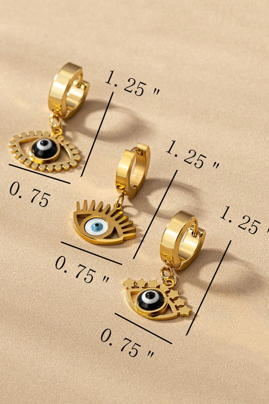 waterproof stainless steel evil eye drop huggie one size by LA3accessories | Fleurcouture