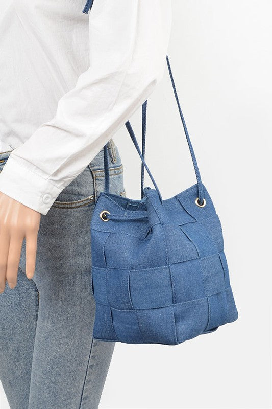 Weaved Denim Crossbody Bag O/S by Artini Accessories | Fleurcouture