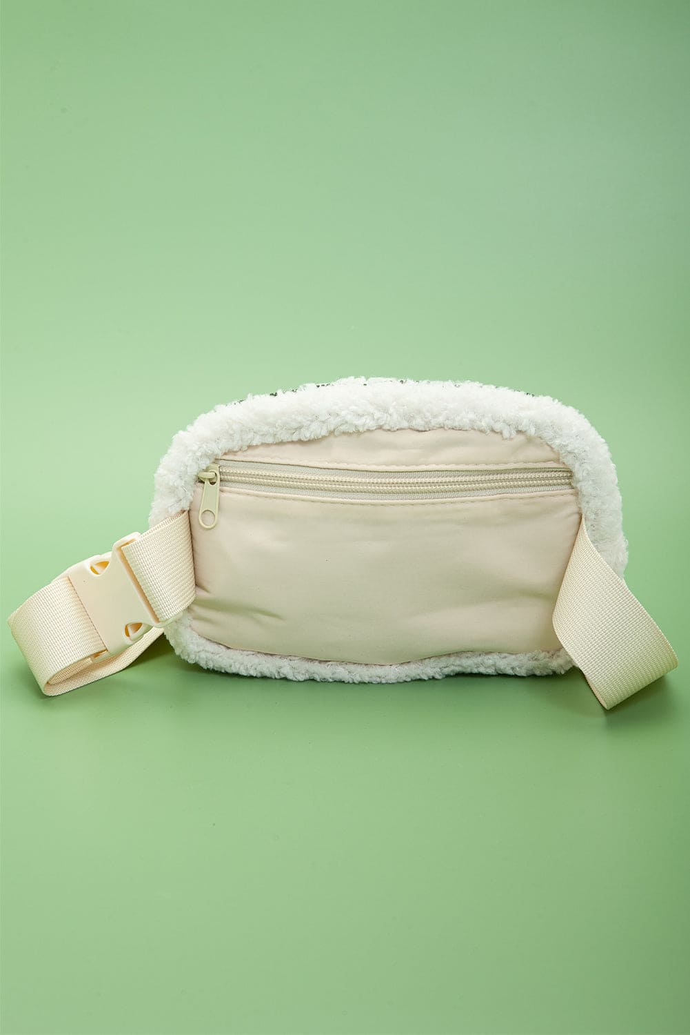 White Sherpa Adjustable Strap Crossbody Bag Bright White ONE SIZE 100%Polyester Shoes & Bags by Fleurcouture | Fleurcouture