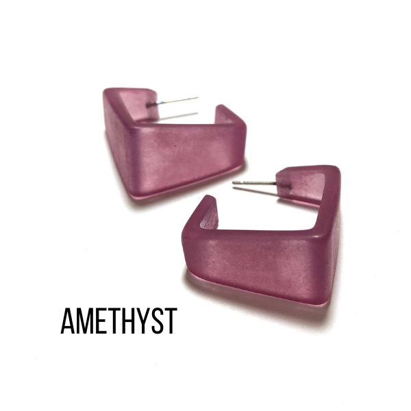 Wide Cubist Frosted Hoop Earrings Amethyst Wide Cubist Square Hoops by Leetie Lovendale | Fleurcouture