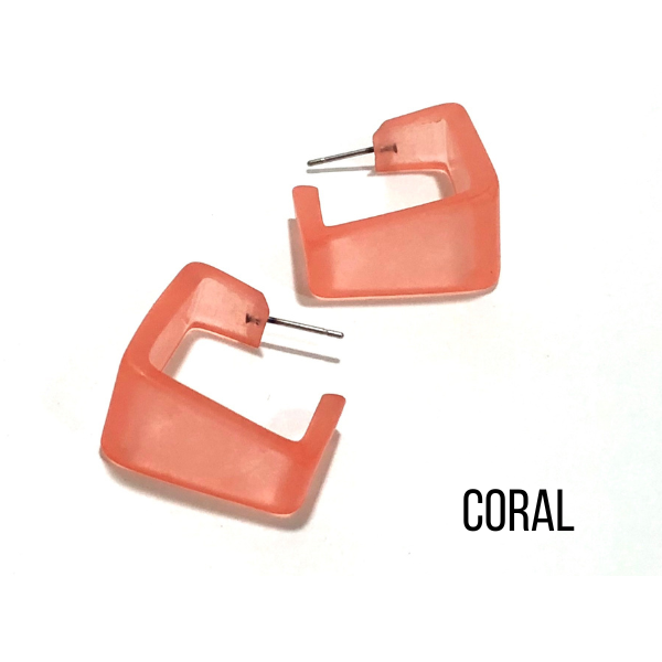 Wide Cubist Frosted Hoop Earrings Coral Wide Cubist Square Hoops by Leetie Lovendale | Fleurcouture