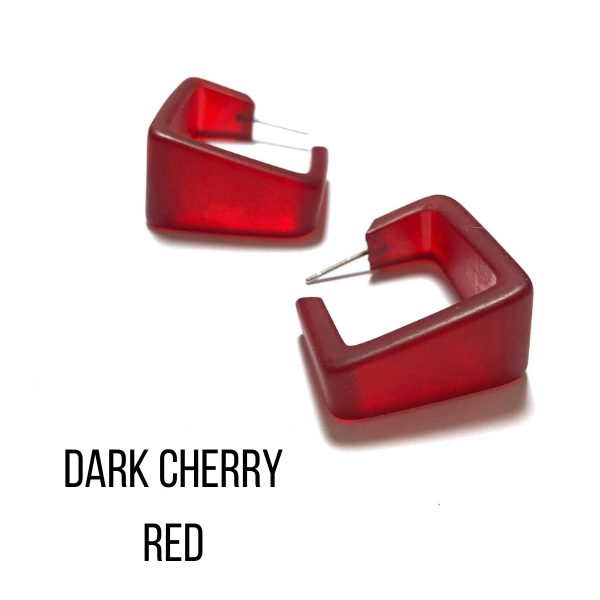 Wide Cubist Frosted Hoop Earrings Dark Cherry Wide Cubist Square Hoops by Leetie Lovendale | Fleurcouture