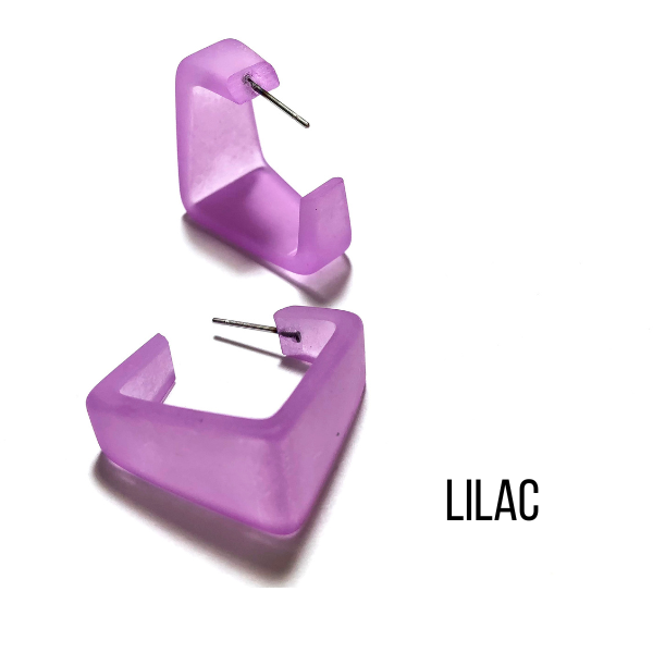 Wide Cubist Frosted Hoop Earrings Lilac Wide Cubist Square Hoops by Leetie Lovendale | Fleurcouture